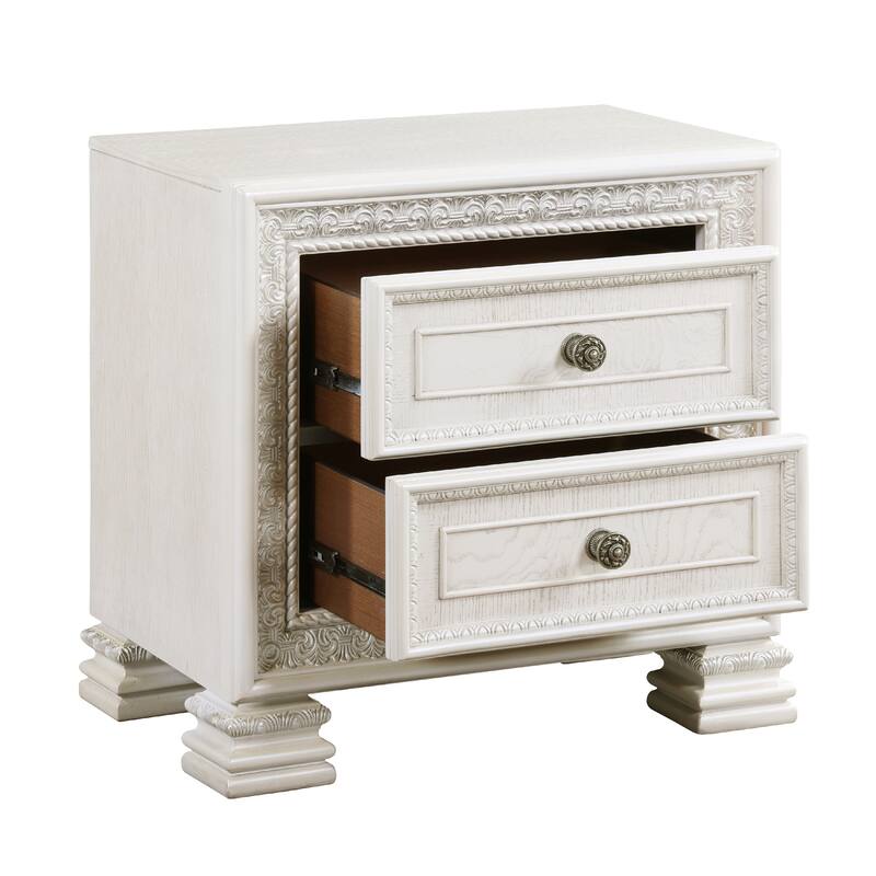 Rotu Nightstand, 2 Drawers Rope Molding, White Ash Veneer, 28 Inch