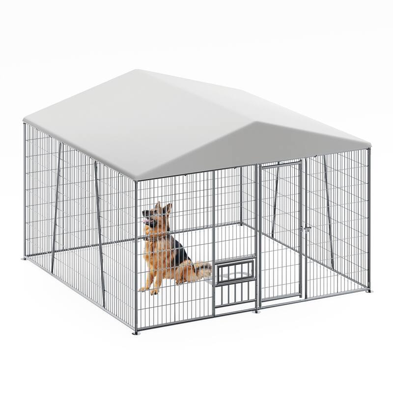 GDF Studio - Ironhaven Pro Outdoor Dog Kennel with Feeding Station