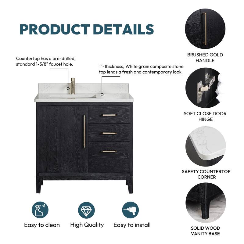 Gara Single Bath Vanity with Composite Stone Top without Mirror