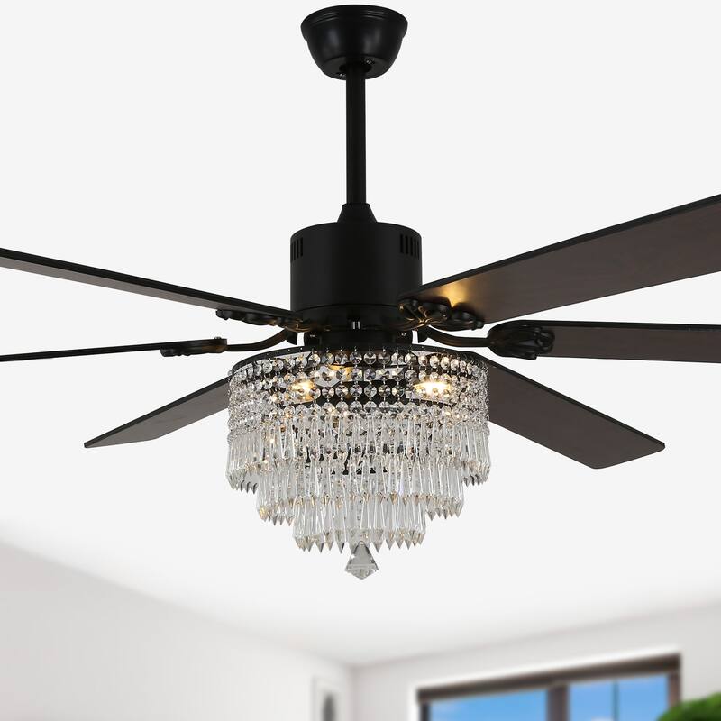 Bella Depot 65" Mondern Crystal Drum Ceiling Fan 6-Speed Reversible with Light and Remote - Black