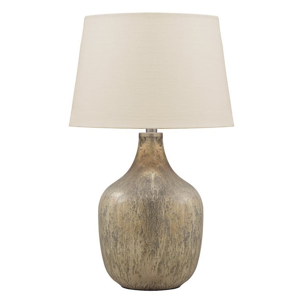 Mercury Glass Table Lamp with Drum Shade, Gold and Beige