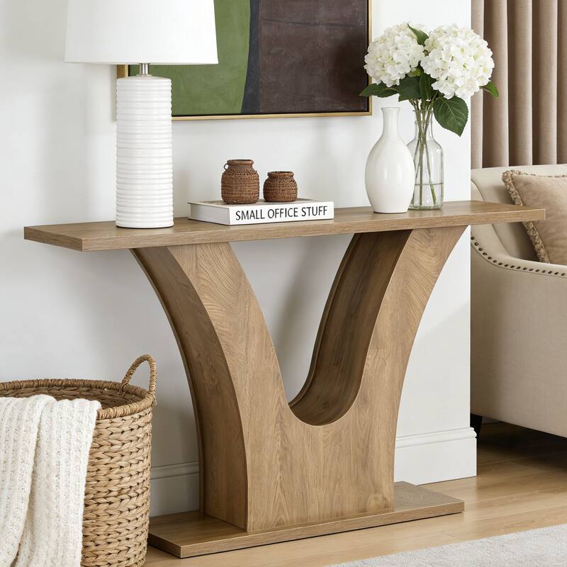 63-Inch Entryway Console Table with Curved U-shaped Base