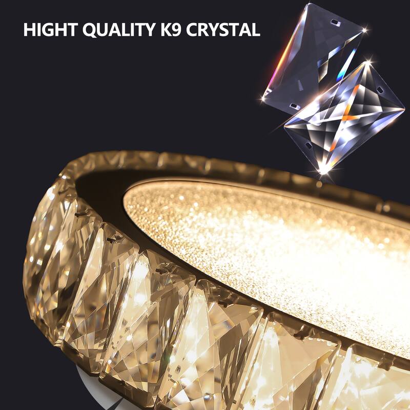 Crystal LED Ceiling Light, 13.8-Inch Flush Mount, 38W Dimmable Modern Fixture, Perfect for Living Room, Bedroom - Chrome