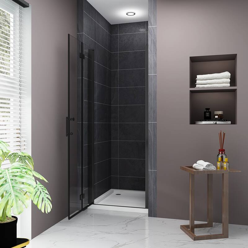 Elegant Bi-Fold Frameless Pivot Swing Shower Door Enclosure with Clear Glass Panel and Hardware Kit Reversible Installation