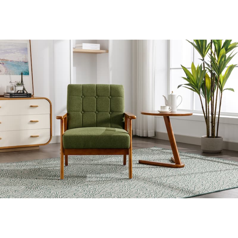 Linen/PU Upholstered Tufted Living Room/Bedroom Accent Chair With Wood Legs - Green+Linen