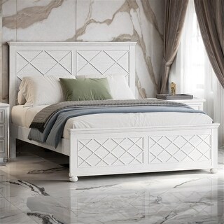 Coastal Farmhouse Solid Wood Full Size Bed Frame, No Box Spring Needed, Antique White