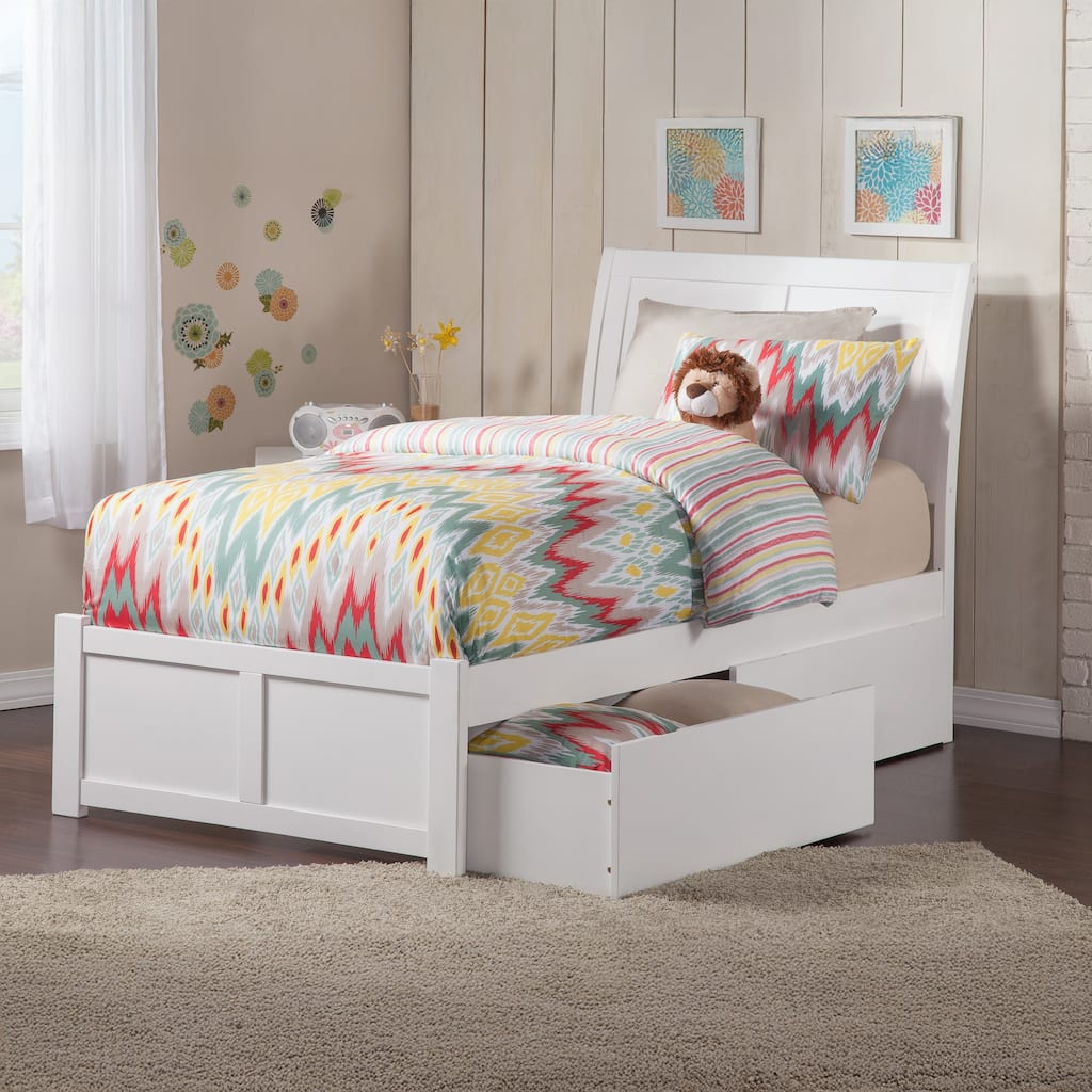 Portland Twin Platform Bed with Footboard & 2 Storage Drawers in White