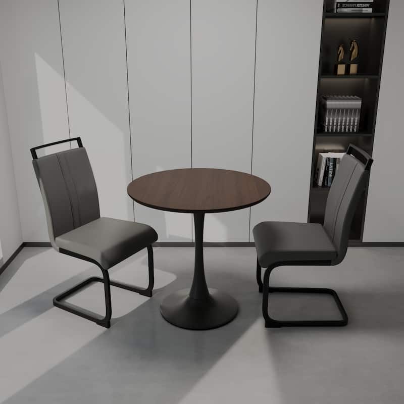 Modern 3-Piece Dining Set with MDF Round Table & 2 PU High Back C-shaped Tube Chairs