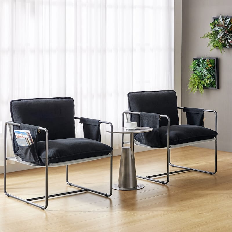 Rebeca Modern Metal Frame Arm Chair with Storage Pockets Set of 2 by HULALA HOME