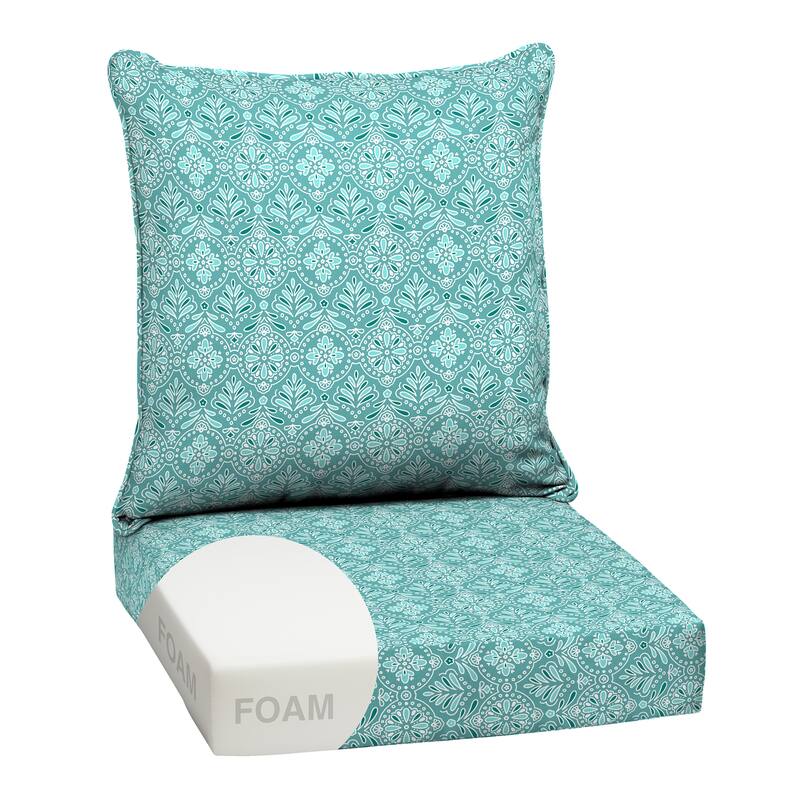 ARDEN Outdoor Foam Deep Seat Cushion Set, 24 in x 24 in - Turquoise Daphne Medallion