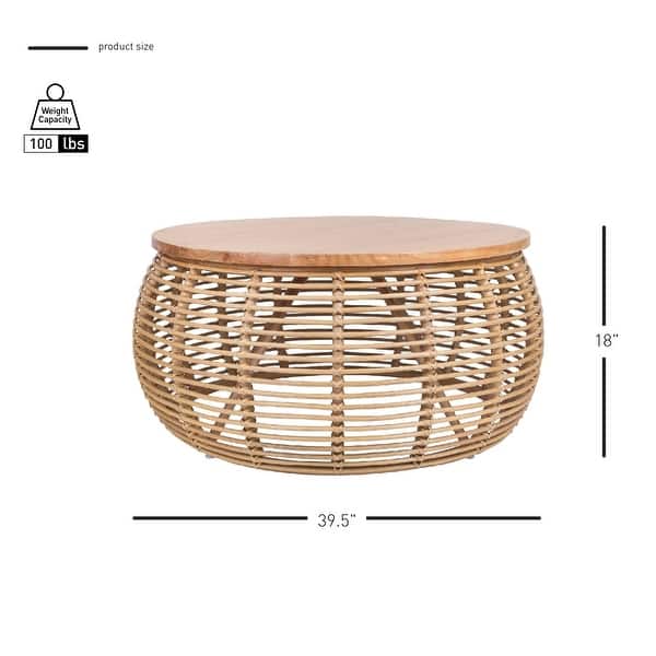 dimension image slide 2 of 3, The Curated Nomad Doolittle Round Rattan Coffee Table