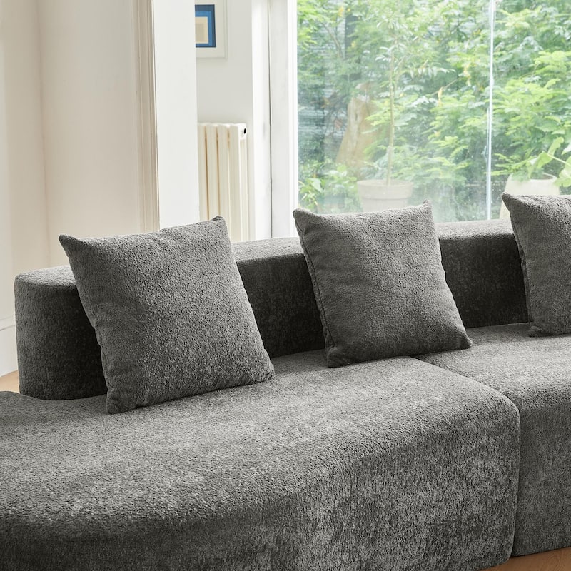 Curved Velvet Boneless Cloud Sofa with 3 Pillows, 5-Seater Modular Sectional Sofa, High-Density Foam Upholstered Sofa