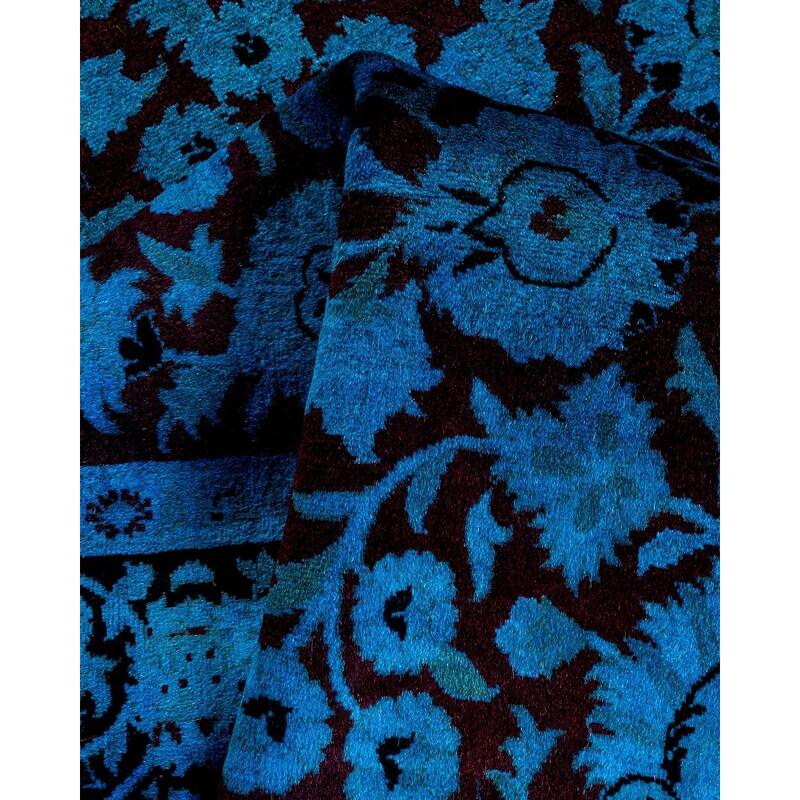 Overton Hand Knotted Wool Vintage Inspired Modern Contemporary Overdyed Blue Area Rug - 4' 1" x 6' 4"