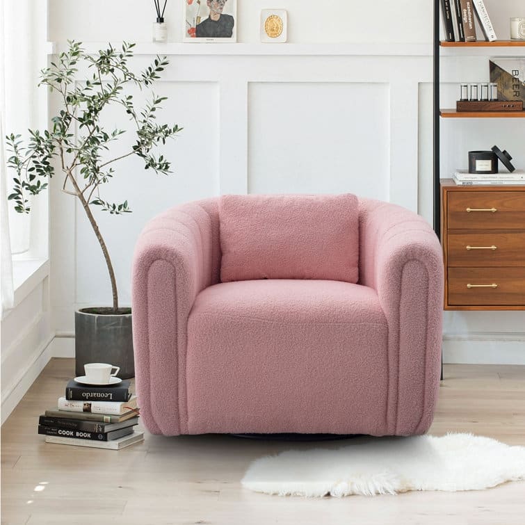Ebello Oversize Velvet Swivel 360° Rotation Barrel Comfy Round Armchair With Pillow For Living Room Bedroom
