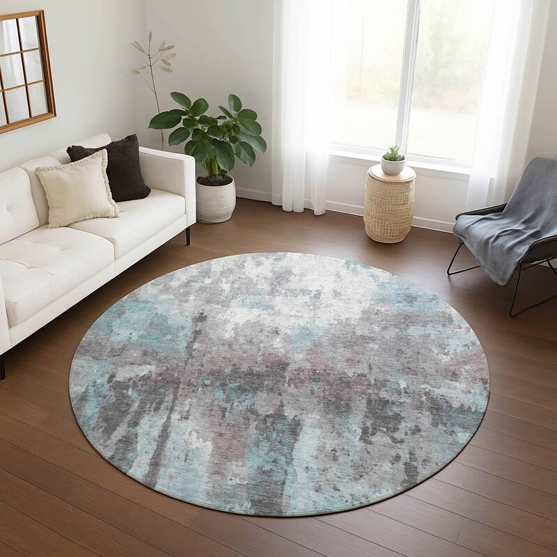 Machine Washable Indoor/ Outdoor Abstract Modern Chantille Rug