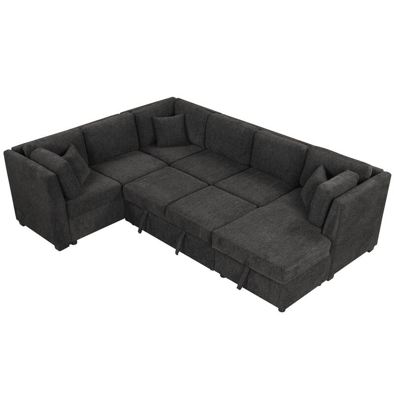 Sectional Sleeper Sofa with Pull Out Bed and Storage Chaise,U Shape Sectional Sofa Bed, Oversized Sectional