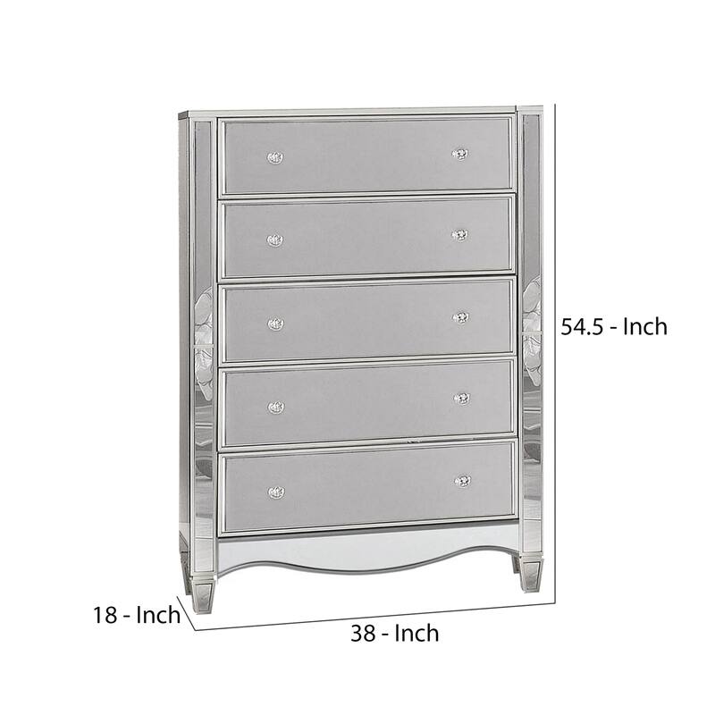 Chest with Crystal Knobs and Mirror Panels, Silver