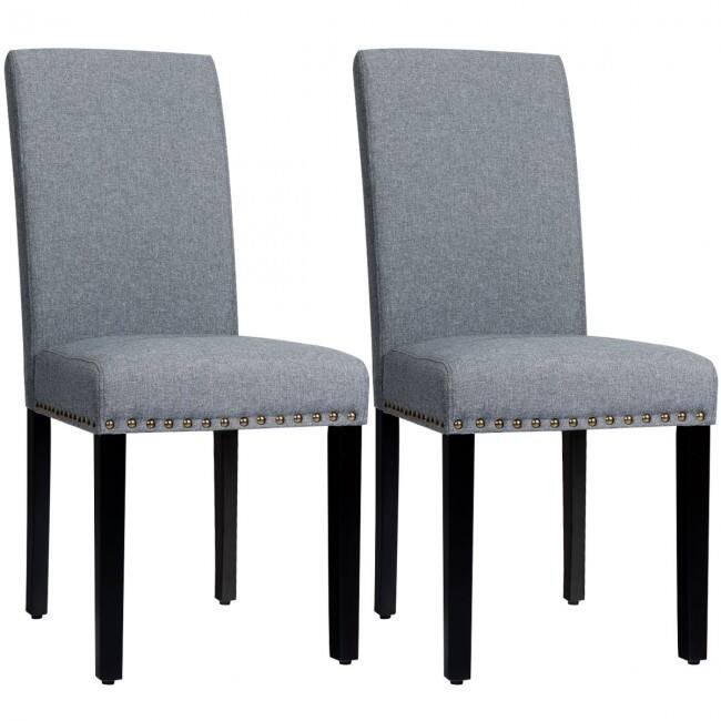 Set of 2 Fabric Upholstered Dining Chairs with Nailhead