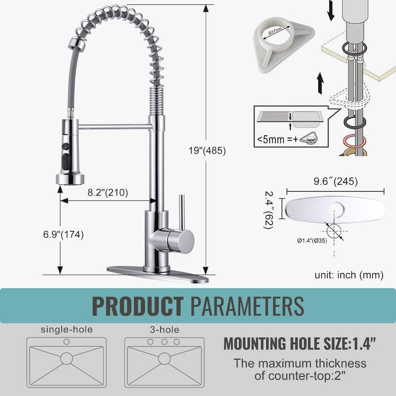 WOWOW Commercial Pull Out Sprayer Kitchen Faucet