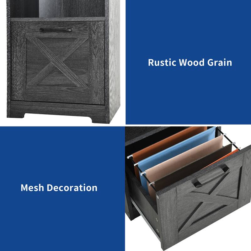 Moasis 59-inch Computer L-shaped Desk with Monitor Stand and Cabinet, Executive Desk w/Power Outlets