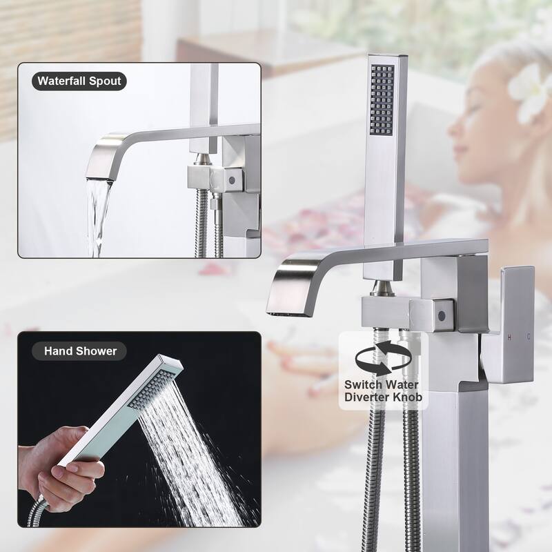 WOWOW Waterfall Single-Handle Freestanding Tub Faucet with Handshower