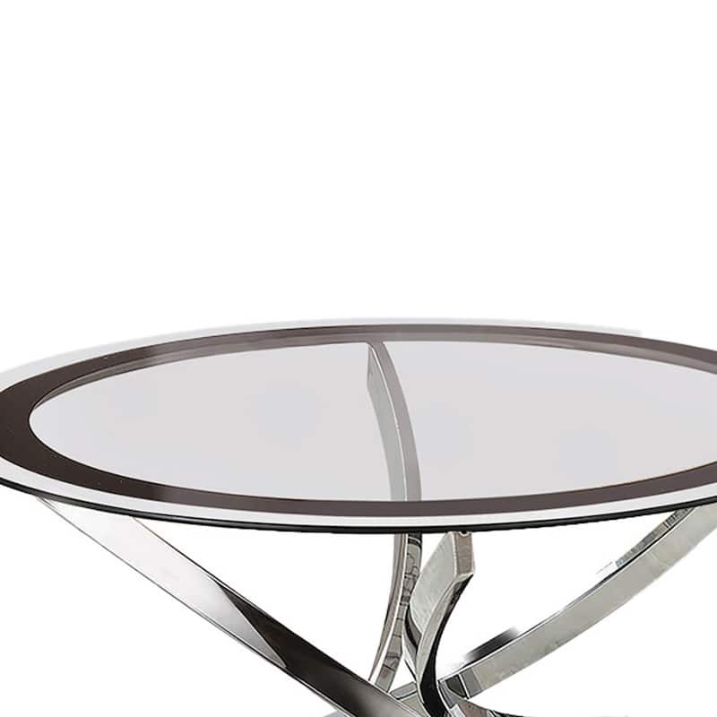Round Tempered Glass Top Coffee Table with Metal Legs, Silver and Clear - 20 H x 35.5 W x 35.5 L Inches
