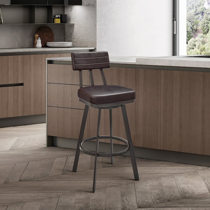 Jinab Upholstered Metal Swivel Bar or Counter Height Bar Stool - Brown & Brown - Counter Height