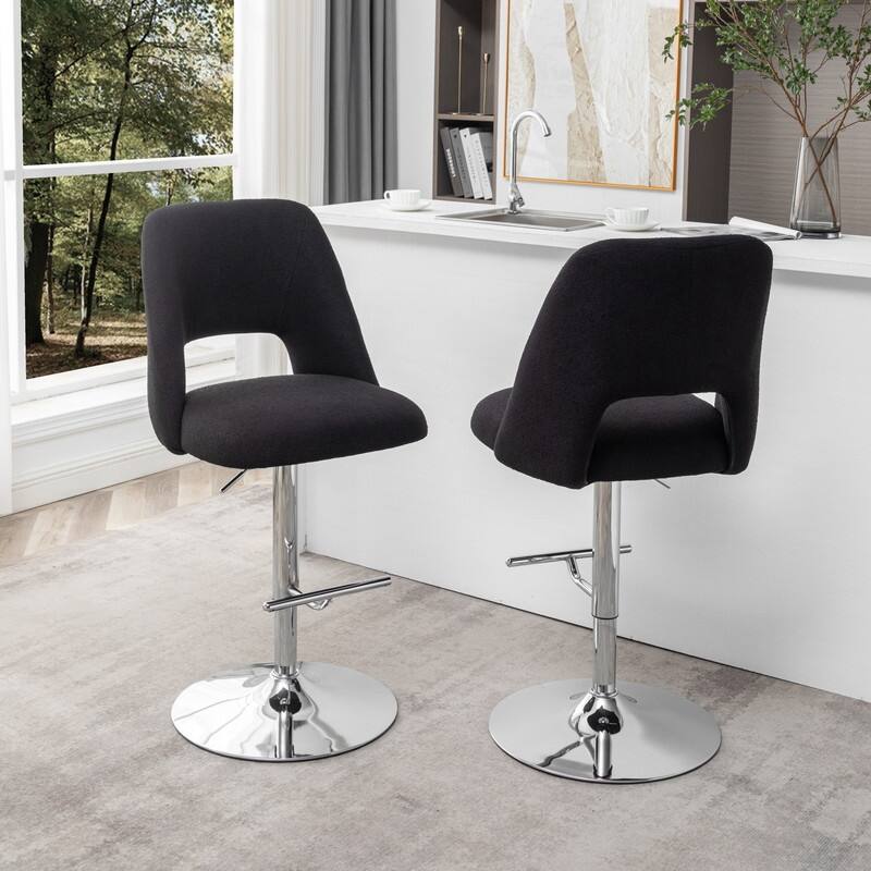 Best Quality Furniture Adjustable Textured Fabric Barstools with Chrome Finish Base (Set of 2)