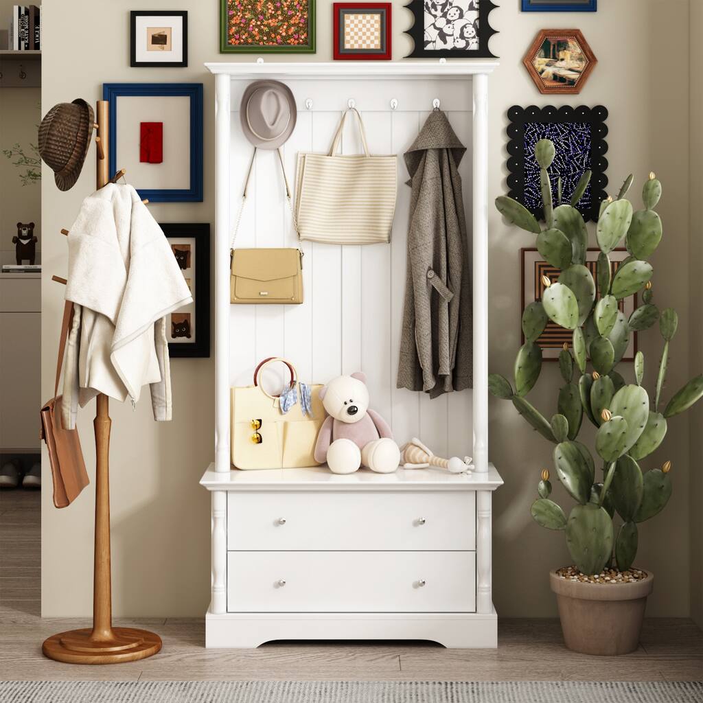 Elegant Entryway Hall Tree with Ample Storage - European Inspired - 35.4"x69.1"