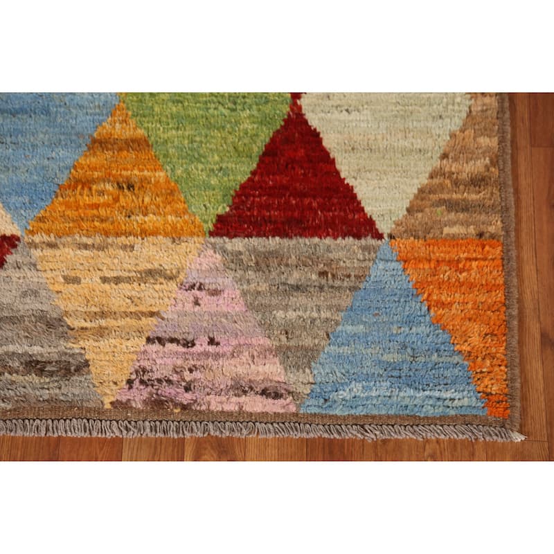 All-Over Trellis Moroccan Oriental Runner Rug Hand-Knotted Wool Carpet - 2'11" x 9'11"