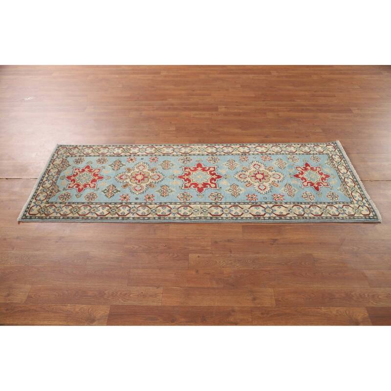 Kazak Runner Rug Handmade Light Blue Wool Carpet - 2'2" x 5'10"
