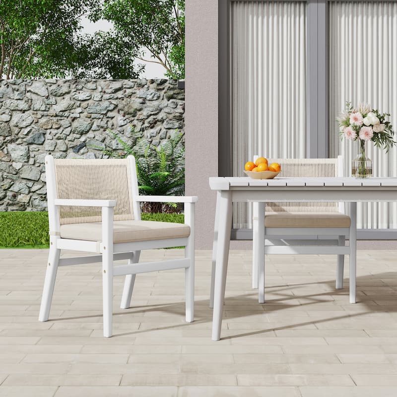 Christopher Knight Home Refined Patio Dining Chair Set of 2 - White Frame + Beige Rope + Beige Cushion