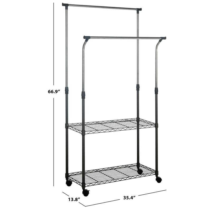 SAFAVIEH Storage Sheilah Chrome Double Rod Clothes Rack - 35Wx14Dx36H