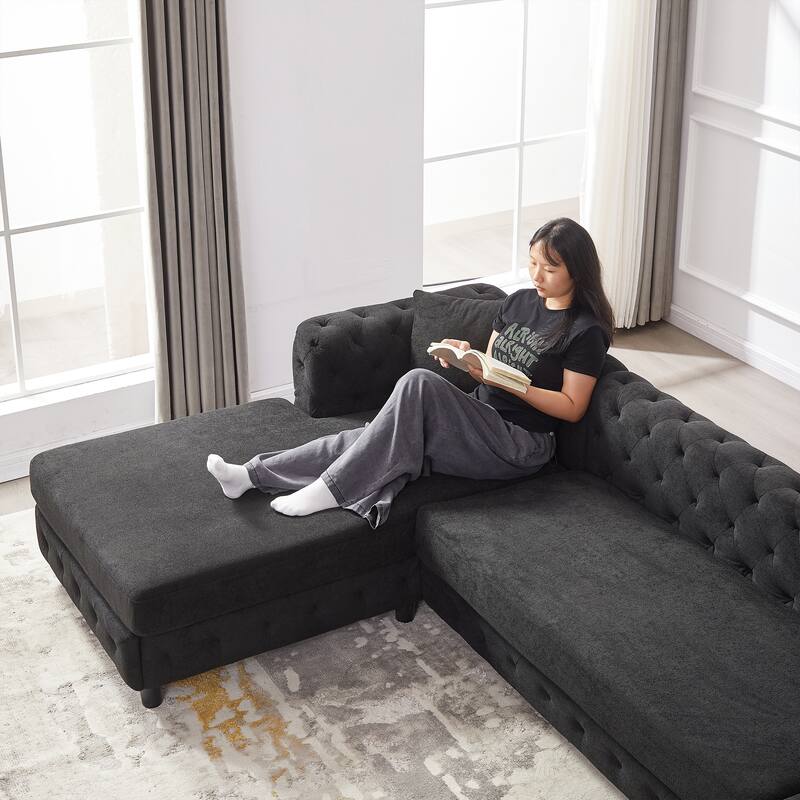 126" Chenille U-Shaped Sectional Sofa with Dual Chaise Lounges and 2 Pillows