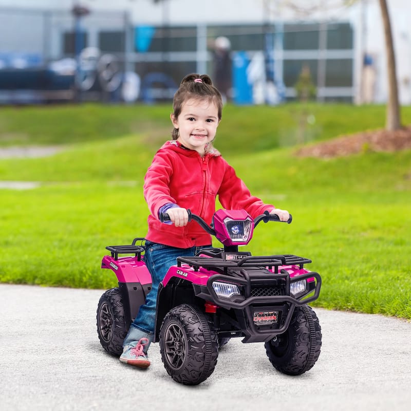 12V Dual Motor Kids Four-Wheeler, Pink Motorcycle Toy with Wear-Resistant Tires, Ride on Off-Road with Headlight