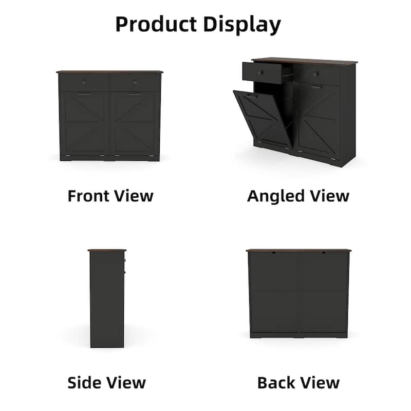 Anmytek Black Double Tilt Out Trash Cabinet with Drawers Farmhouse Kitchen Waste Bin Storage