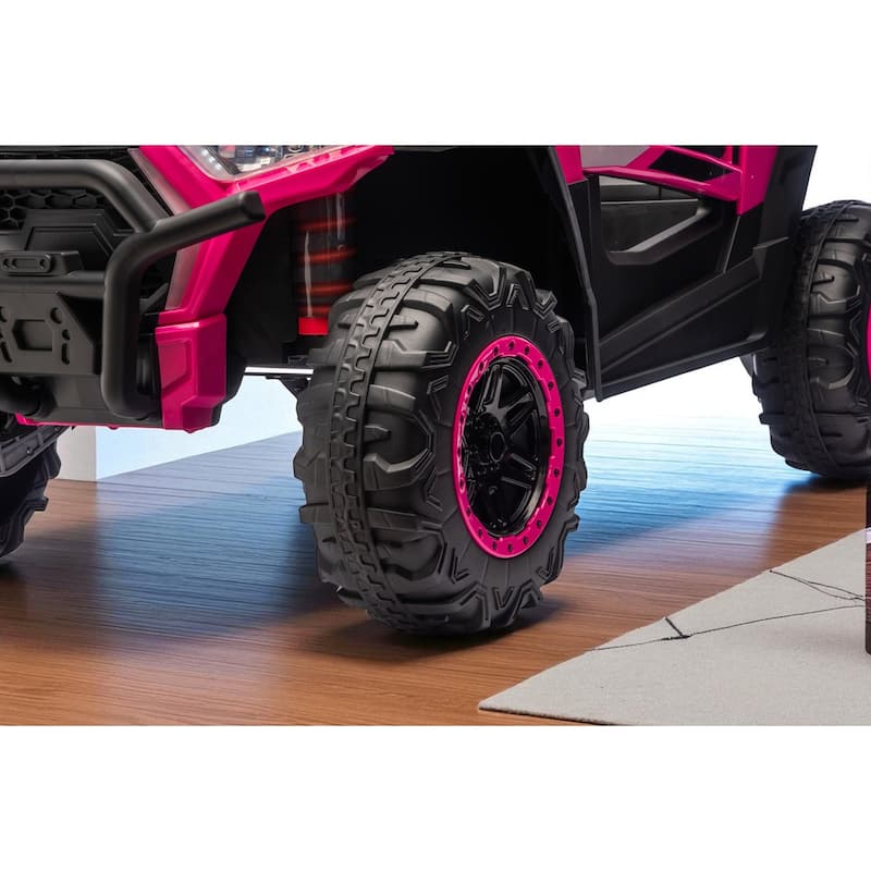 24V 4WD 2-Seater Kids Ride On UTV with Remote Control, Bluetooth Music, Dual Doors, LED Headlights,Suspension & Battery Display