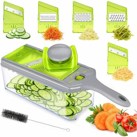 FITNATE Vegetable Chopper with 5 Replaceable Slicing Blades and Container - M