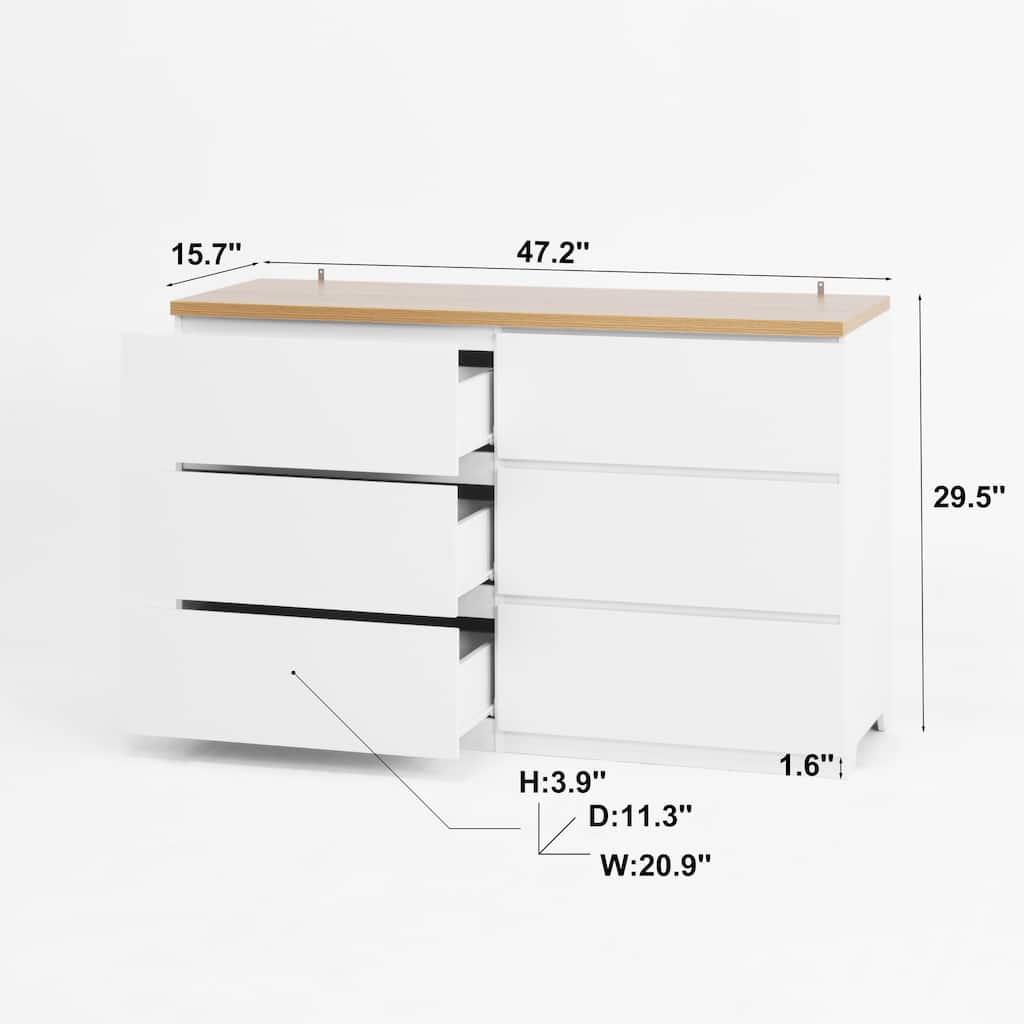 6 Drawer Dresser, Multi-Functional Wooden Storage Cabinet, Clothes Organizer with 6 Drawers for Bedroom, Hallway