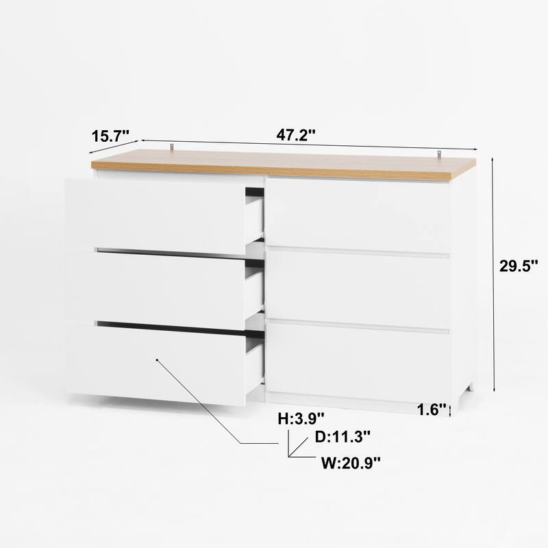 6 Drawer Dresser, Wide Chest of Drawers, Modern Wood Storage Cabinet Clothes Organizer for Bedroom and Entryway