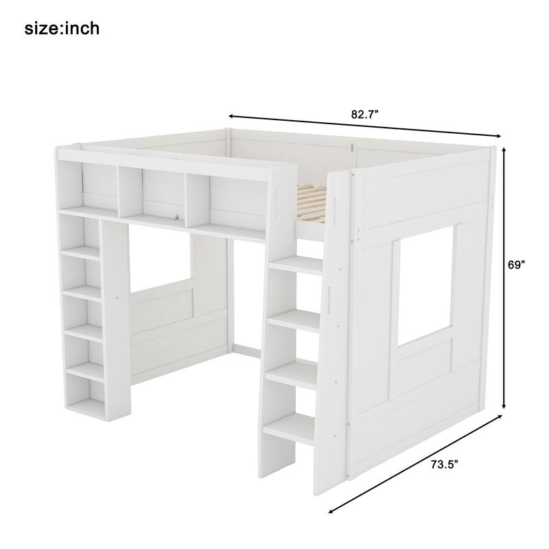 GDFStudio - StoreMax Modern Wooden Queen Loft Bed with Storage Cabinets and Shelves