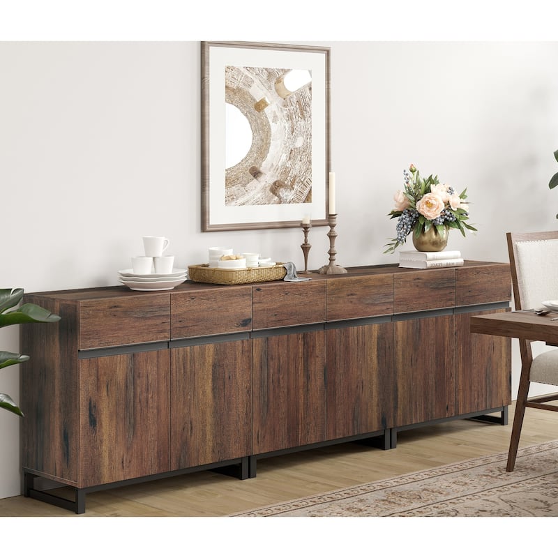 WAMPAT Storage Cabinet, Modern Sideboard with Adjustable Shelf and Metal Base - 3PCS - Brown
