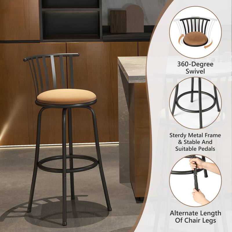 Homy Casa Brown Swivel Counter Height/Bar Height Stools with Cushioned Seat -For Kitchen Islands and Home Bars - N/A