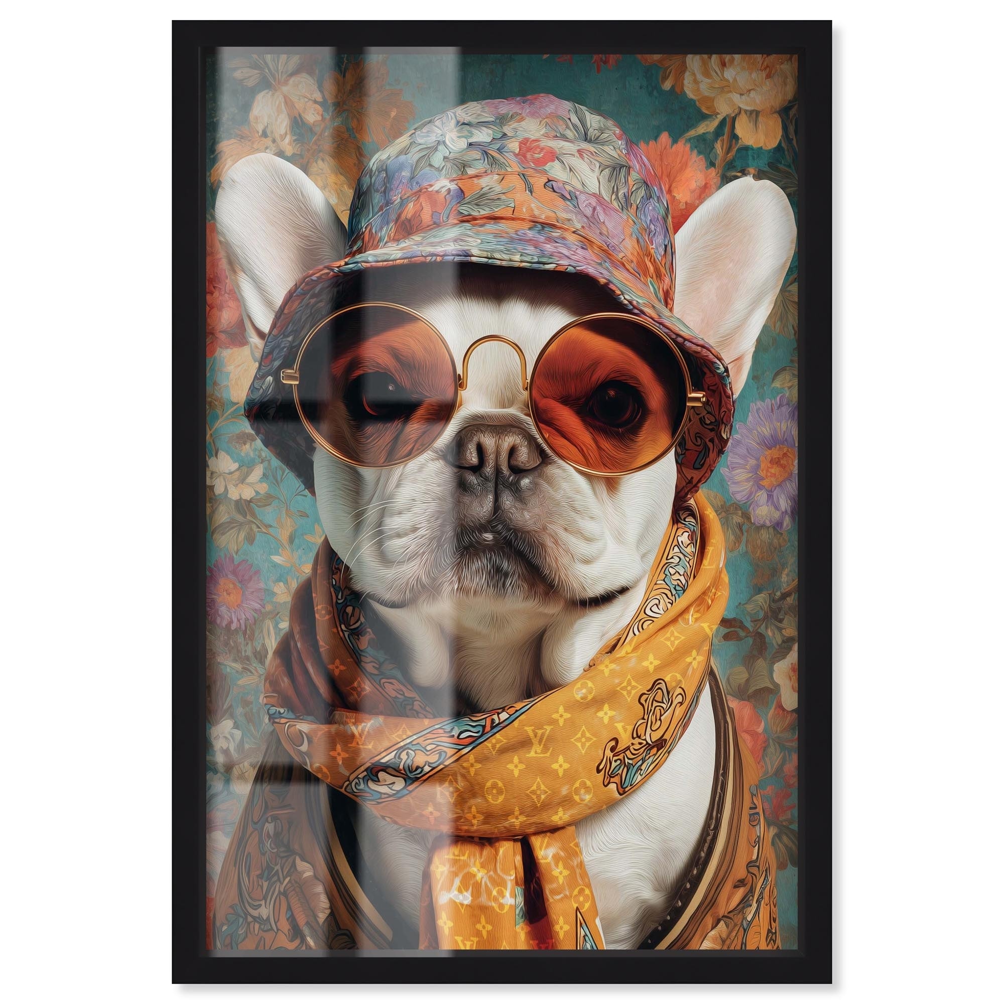 Stylish Bucket Hat Frenchie Pets Art Shadowbox Print by Art Remedy