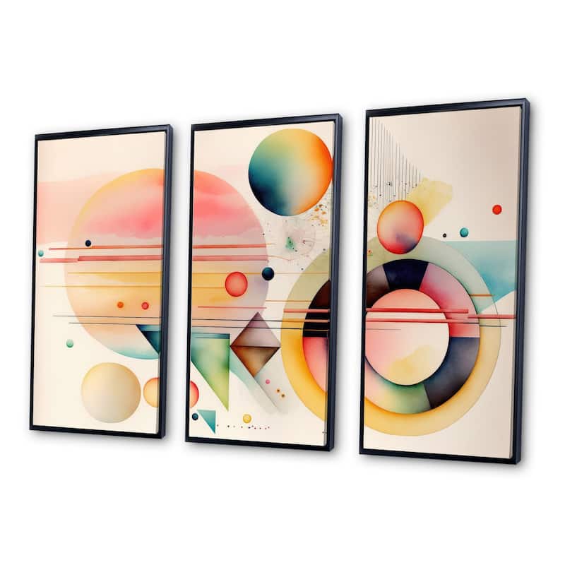 Designart "Pastel Minimalist Multi Shape Art III" Modern Geometric Framed Canvas Art Print - 3 Panels