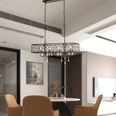 Maxax 4 - Light Kitchen Island Rectangle Chandelier with Crystal Accent - MXSU-5-4BK-P