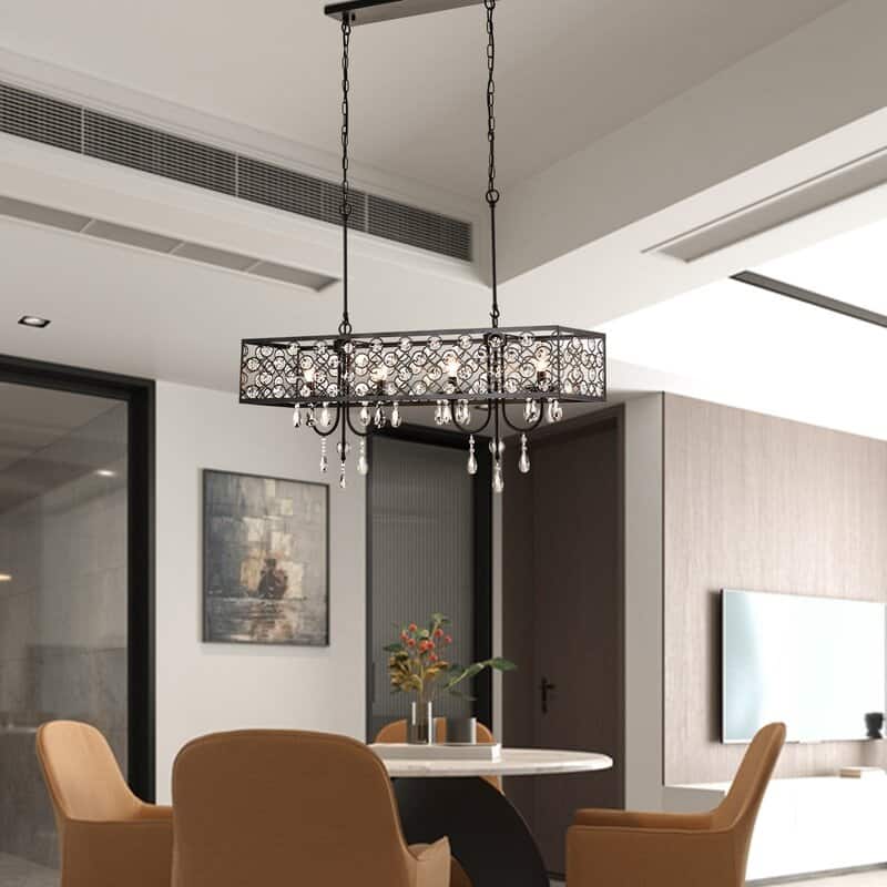 Maxax 4 - Light Kitchen Island Rectangle Chandelier with Crystal Accent - MXSU-5-4BK-P