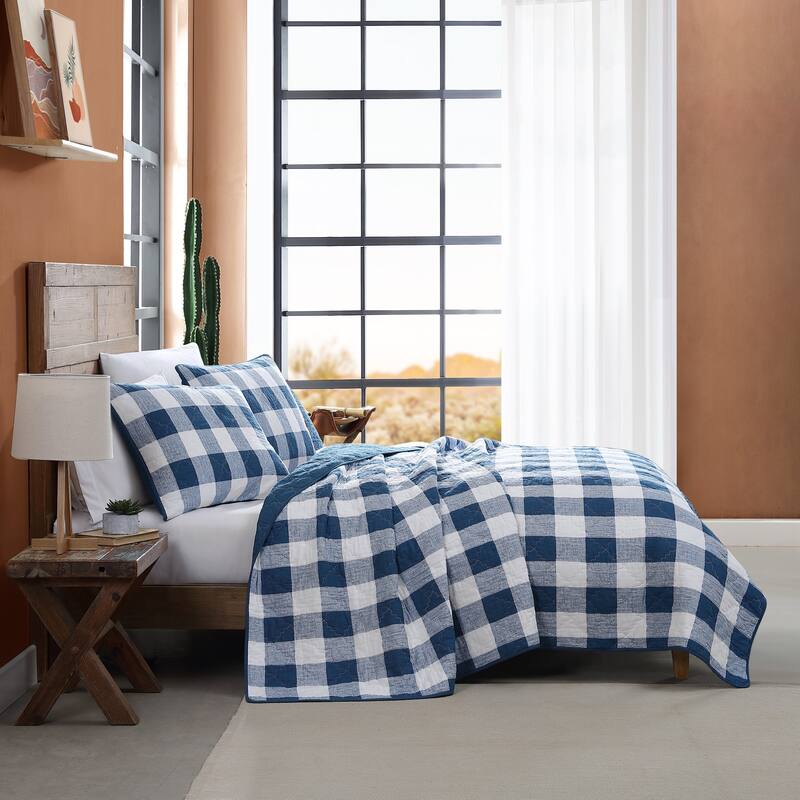 Wrangler Flagstaff Check Blue Cotton Quilt Set