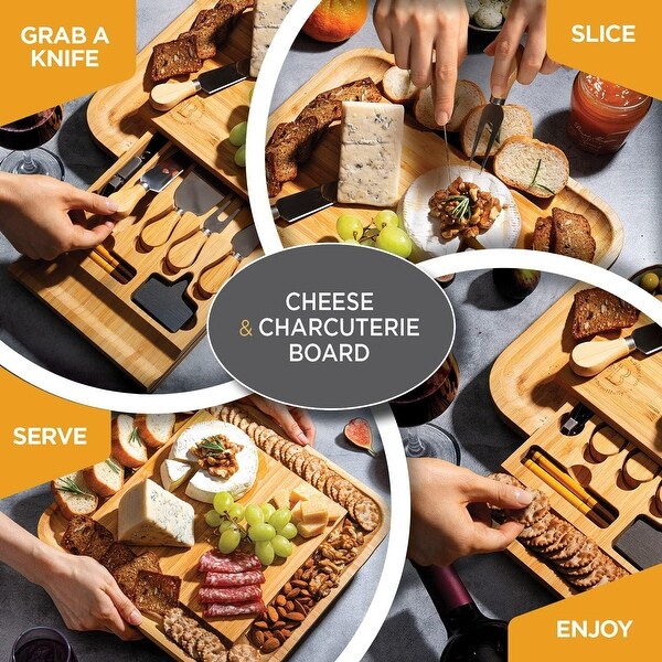 Charcuterie Board Gift Set - Bamboo Cheese Board Set with Knives