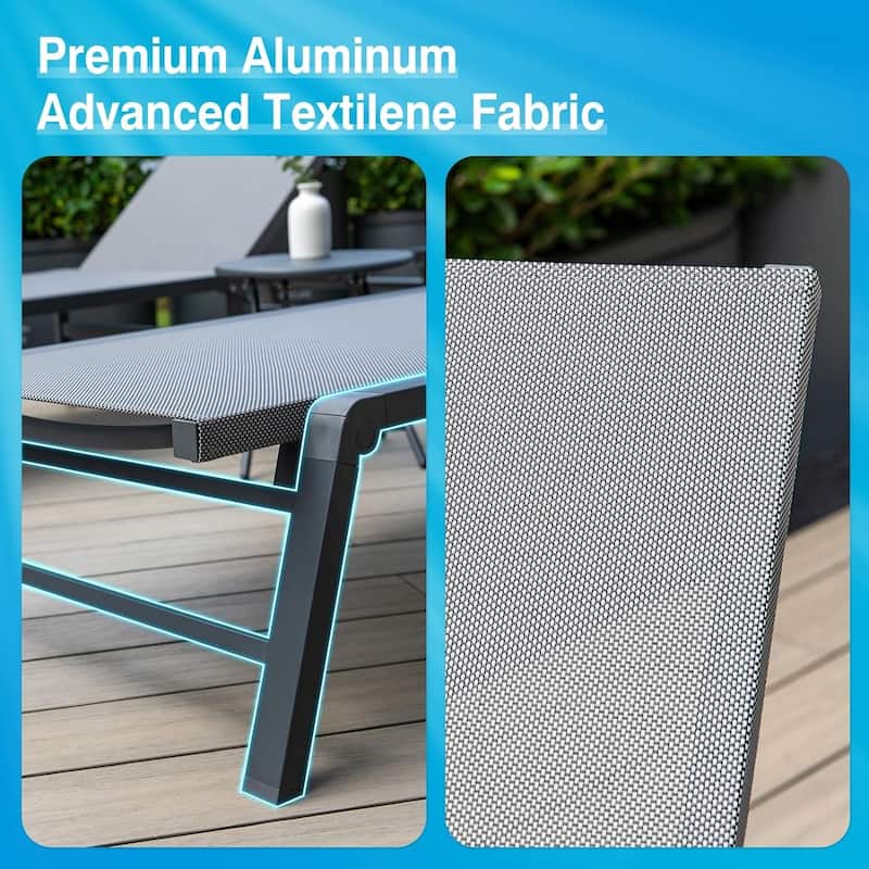 Foldable Lounge Chairs with 5 Reclining Positions and Round Table - N/A